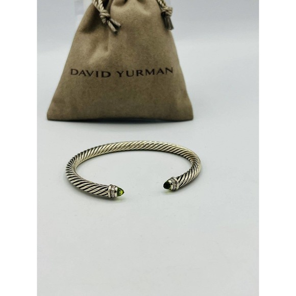 David Yurman Sterling Silver Cable Classics Bracelet Peridot and Diamond - Picture 1 of 5